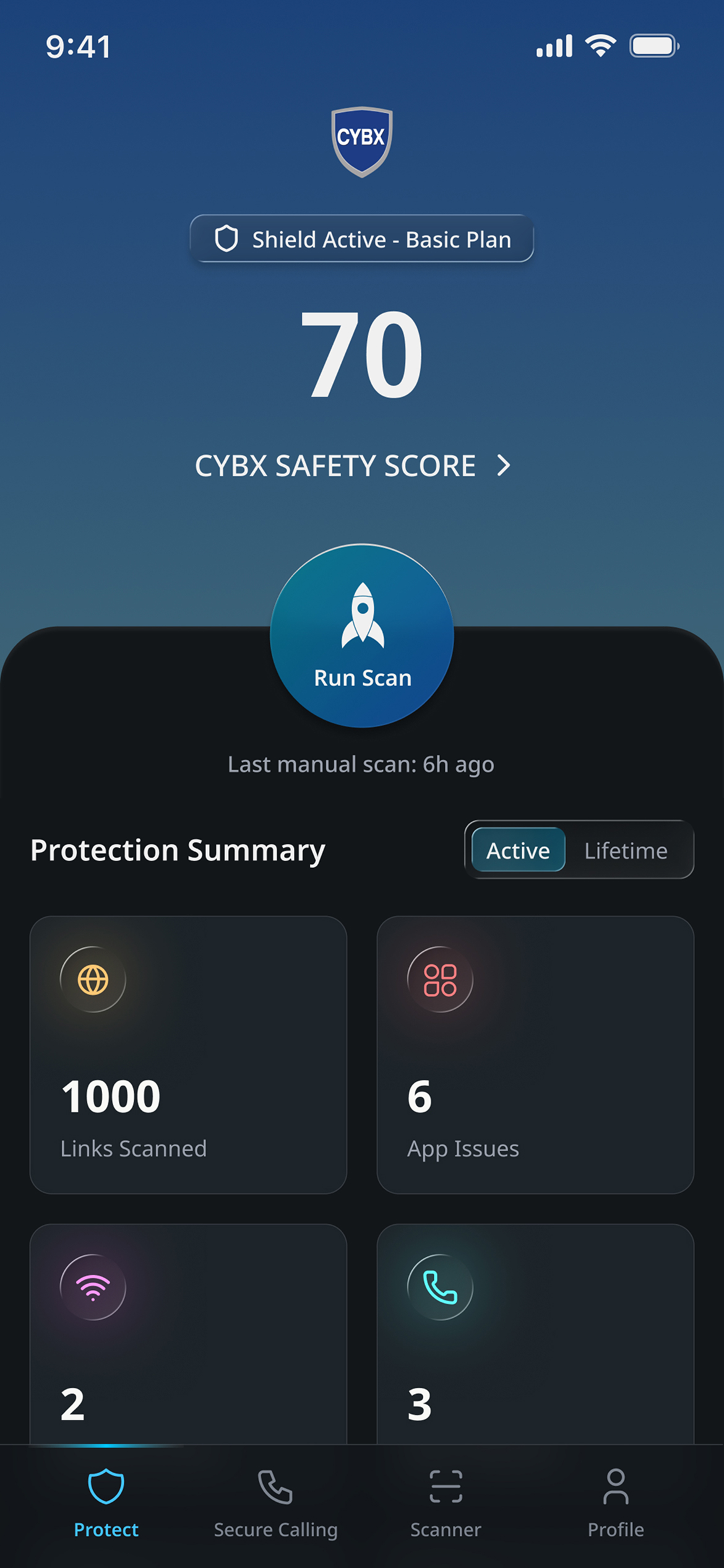 CYBX App - Protect Screen